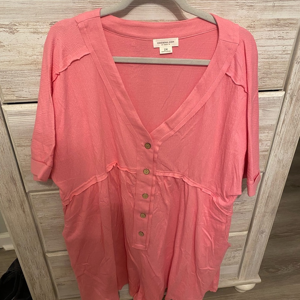 Pink Button-Front v neck shorts romper